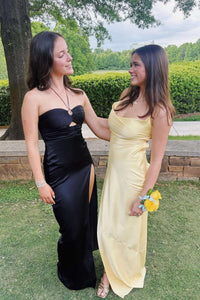 Straps Yellow Soft Satin Long Party Dress