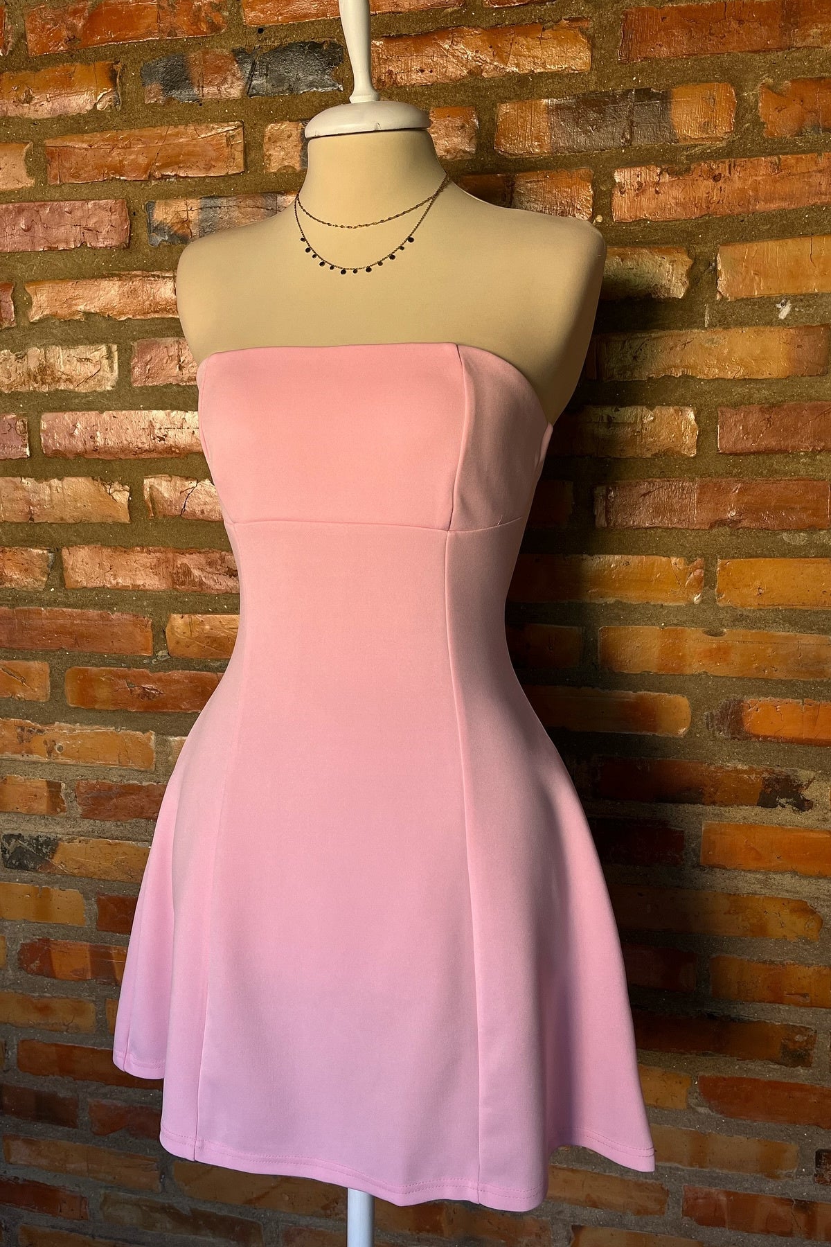 Strapless Pink A-line Short Mini Party Dress