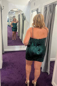 Dark Green Sheath Sequins Straps Homecoming Dress