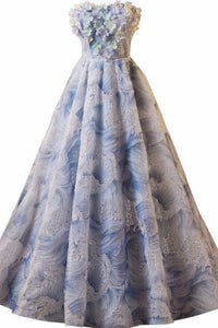 Strapless Lace Floral Applique  Baeding A-line Homecoming Dress