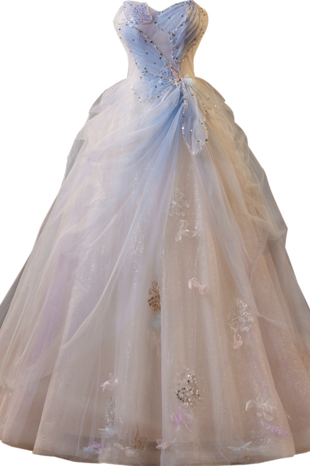 Sweetheart Blue Ruched A-line Prom Dress