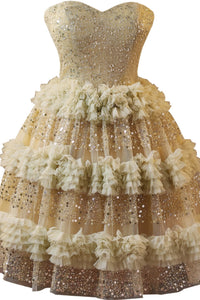 Golden Sweetheart Sequin Ruffle A-line Homecoming Dress