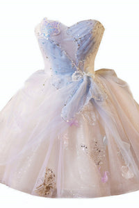 Strapless Blue Butterfly Patttern Short A-line Dress