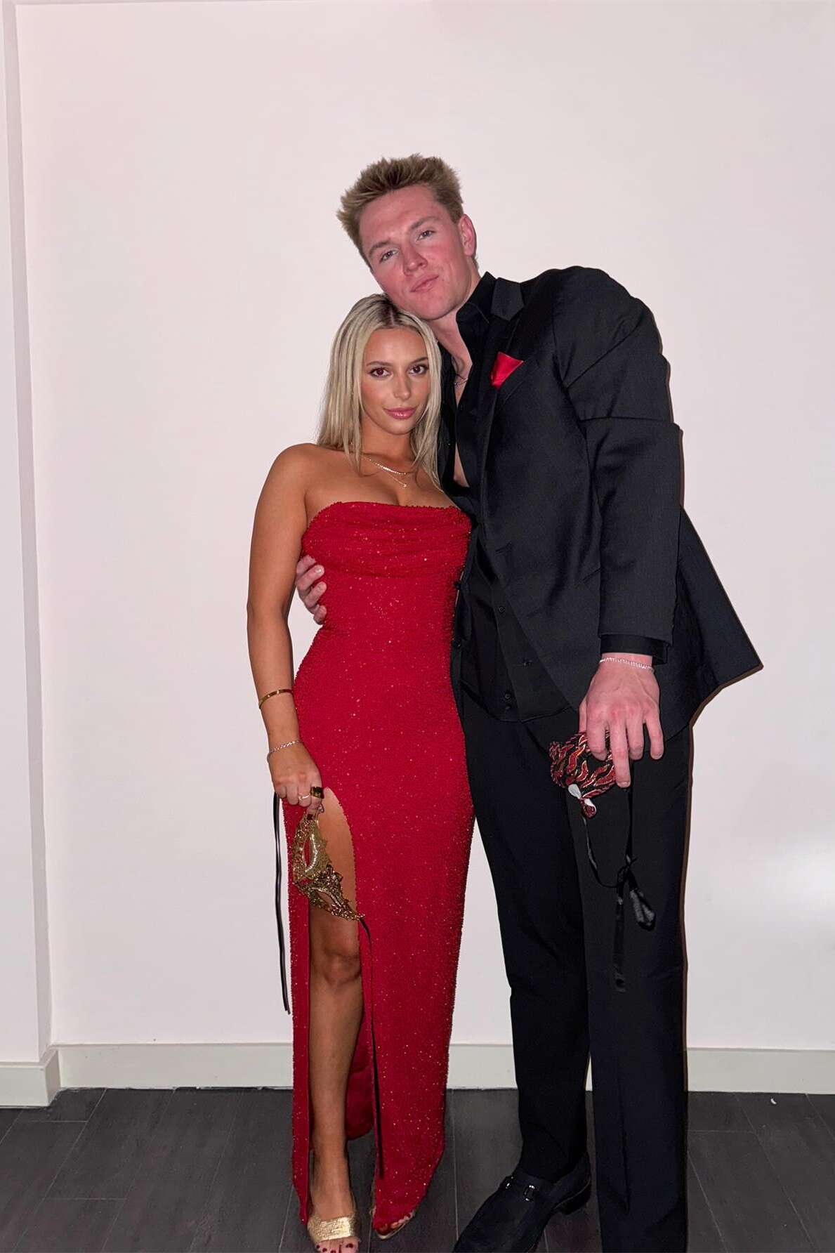 Ruched Red Strapless Fitted Dress with Slit