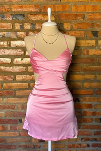 Pink Spaghetti Straps Hollowed-out Homecoming Dress