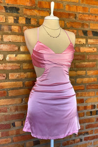 Pink Spaghetti Straps Hollowed-out Homecoming Dress