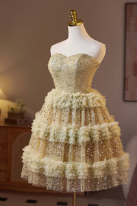 Golden Sweetheart Sequin Ruffle A-line Homecoming Dress
