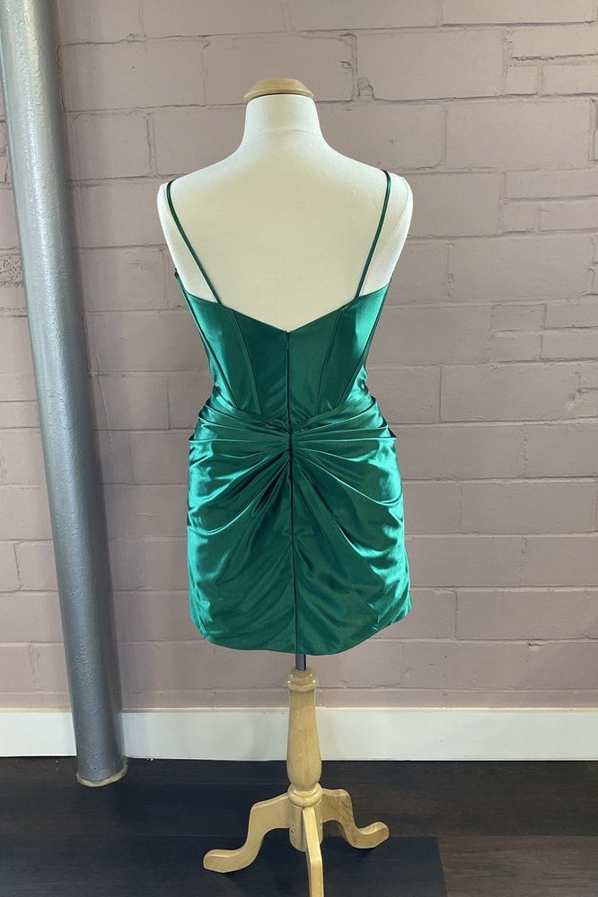 Fuchsia Plunging V Neck Satin Sheath Homecoming Dress