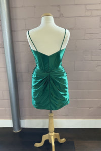 Fuchsia Plunging V Neck Satin Sheath Homecoming Dress