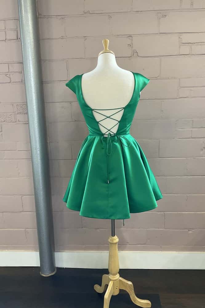 Cap Sleeves Short Yellow Homecoming Dress with Lace Up Back