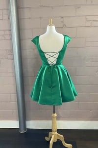 Cap Sleeves Short Yellow Homecoming Dress with Lace Up Back