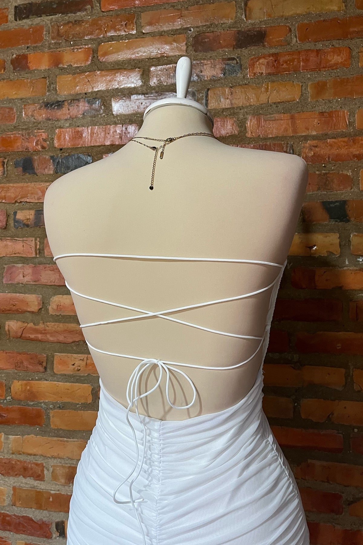 White Strapless Ruched Lace-up Back Homecoming Dress