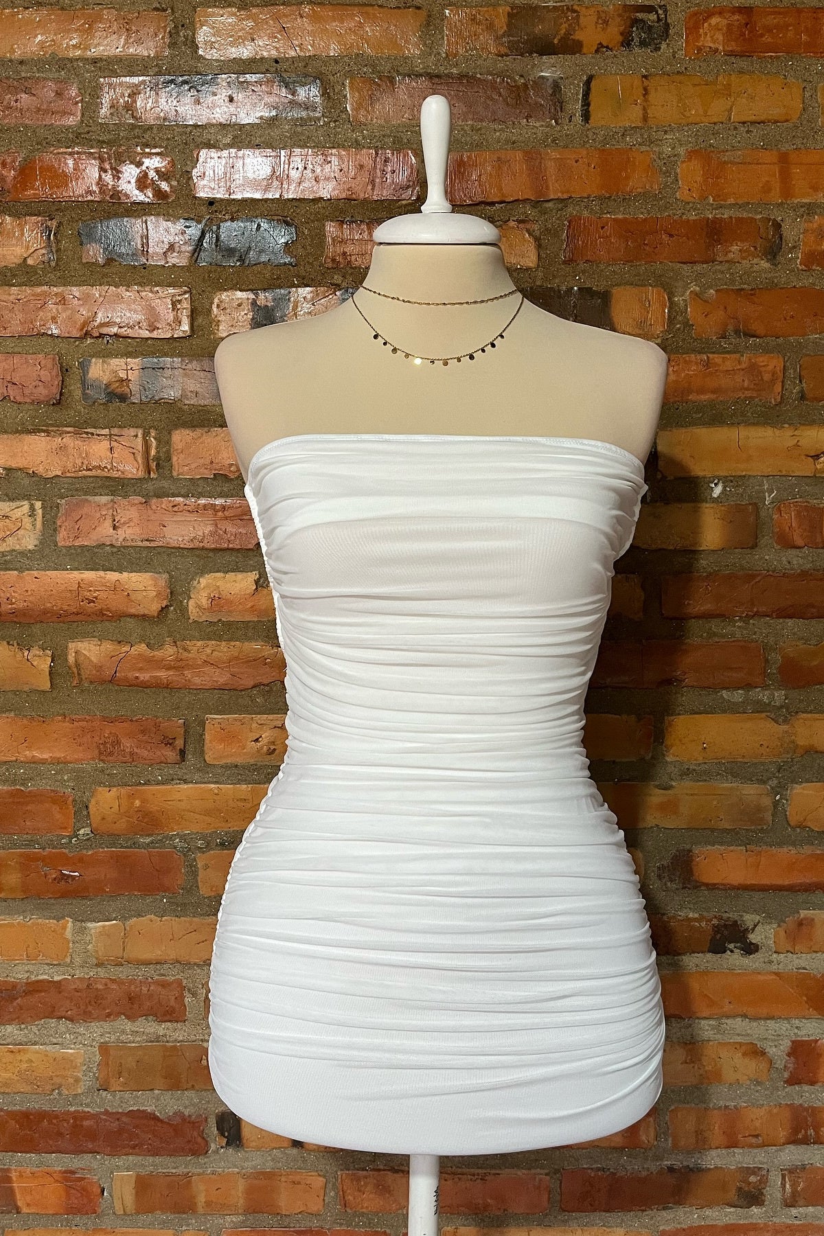 White Strapless Ruched Lace-up Back Homecoming Dress