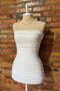 White Strapless Ruched Lace-up Back Homecoming Dress