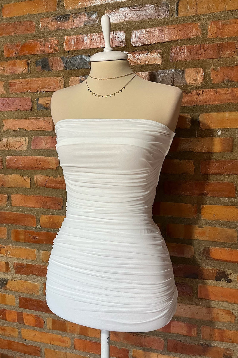 White Strapless Ruched Lace-up Back Homecoming Dress