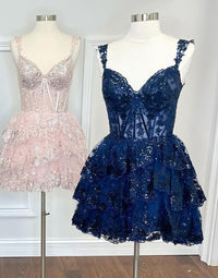 Red Off-the-Shoulder Lace Multi-Layers Appliques Sequins Homecoming Dress