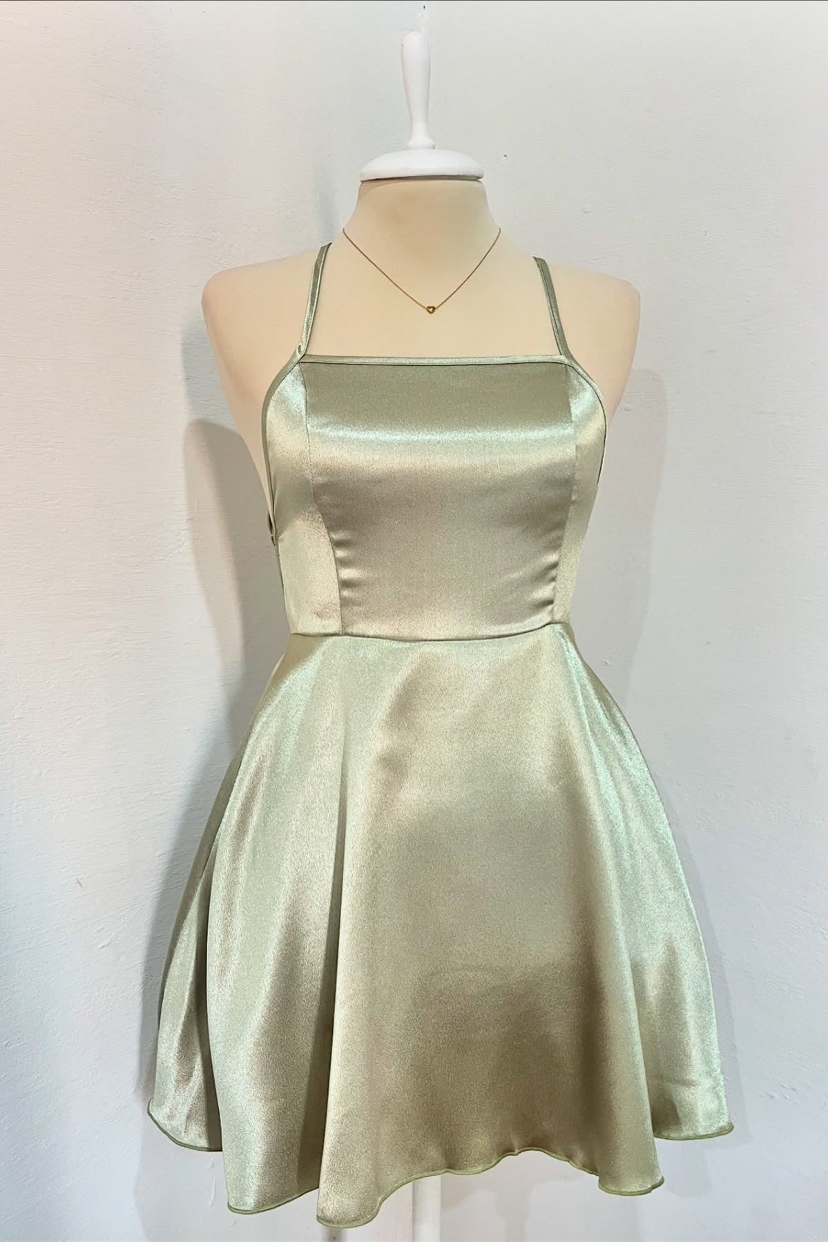 Sage Spaghetti Straps Lace-up Back A-line Homecoming Dress