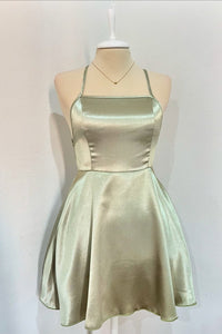 Sage Spaghetti Straps Lace-up Back A-line Homecoming Dress