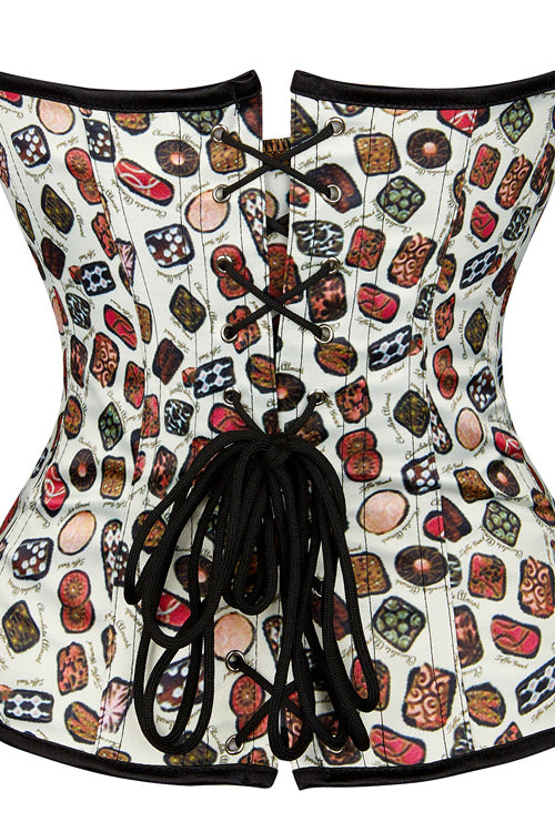Beige Prints Strapless Lace-Up Bustier Corset Top