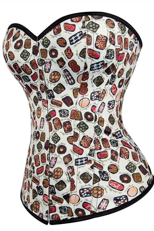 Beige Prints Strapless Lace-Up Bustier Corset Top