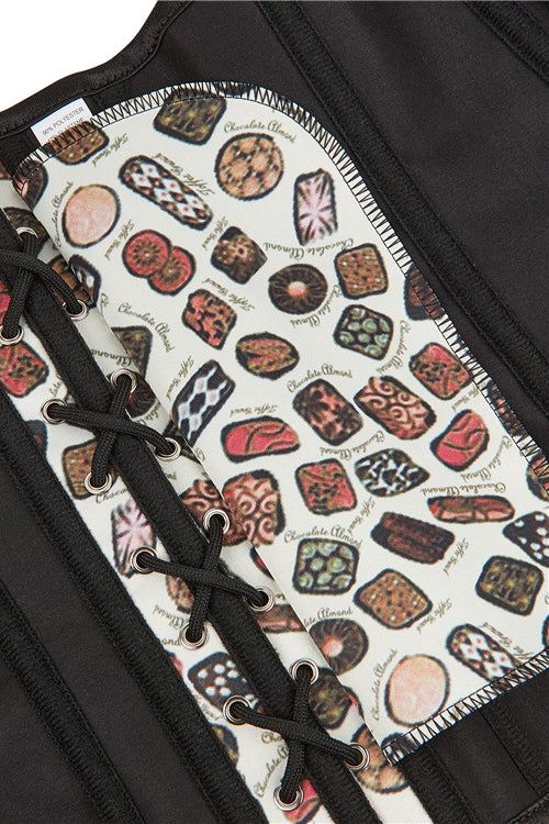 Beige Prints Strapless Lace-Up Bustier Corset Top