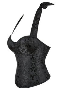 Black Floral Bow Tie Halter Lace-Up Bustier Corset Top