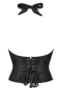 Black Floral Halter Bow Tie Lace-Up Bustier Corset Top