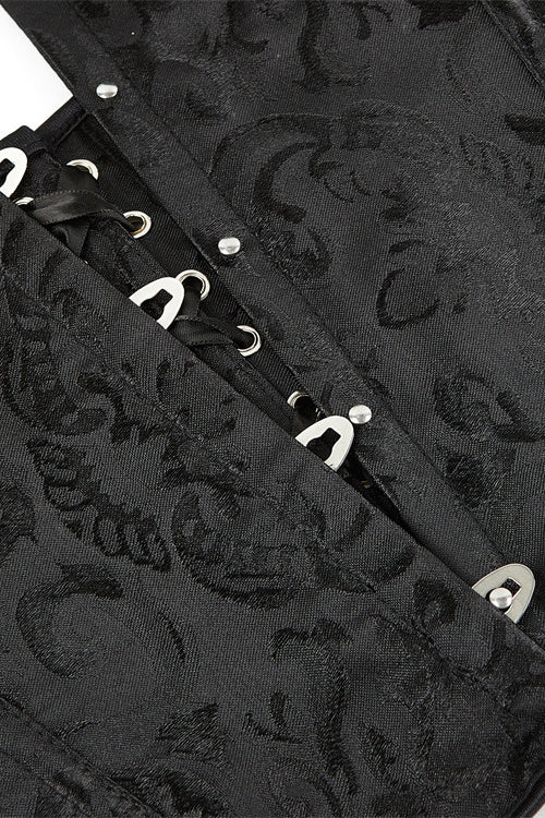 Black Floral Halter Bow Tie Lace-Up Bustier Corset Top