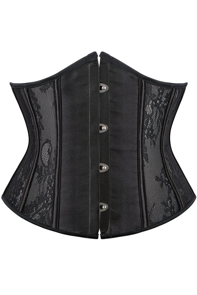 Black Jacquard Lace-Up Underbust Corset Top