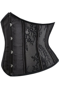 Black Jacquard Lace-Up Underbust Corset Top