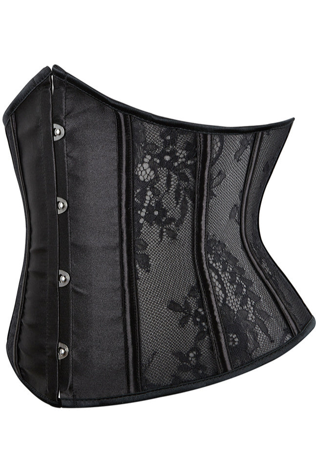 Black Jacquard Lace-Up Underbust Corset Top