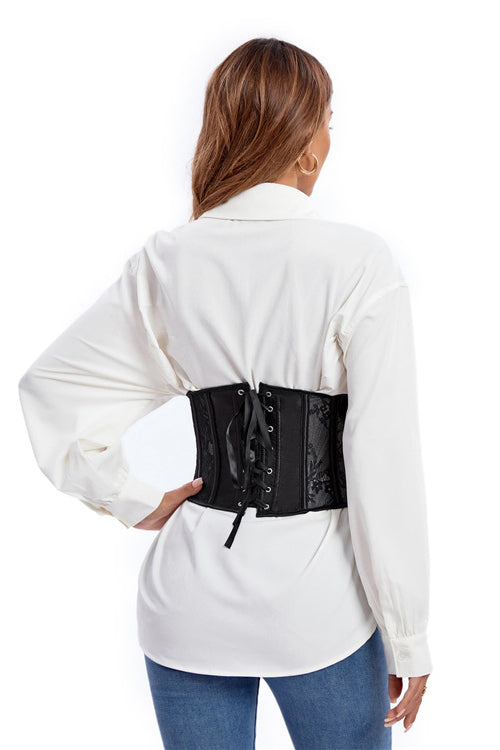 Black Jacquard Lace-Up Underbust Corset Top