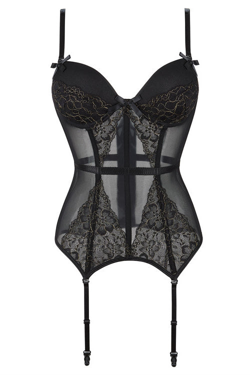Black Illusion Lace Straps Bustier Corset Top 