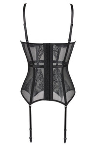 Black Illusion Lace Straps Bustier Corset Top 
