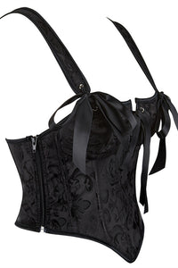 Black Lace-Up Bow Tie Floral Bustier Corset Top