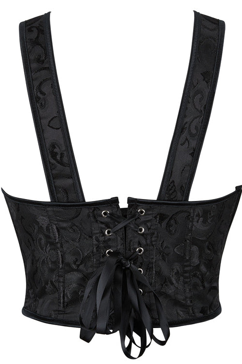 Black Lace-Up Bow Tie Floral Bustier Corset Top