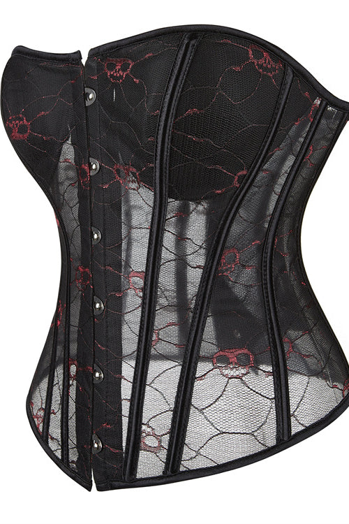 Black Lace Prints  Strapless Boned Lace-Up Bustier Corset Top