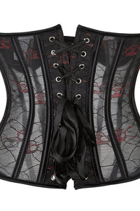 Black Lace Prints  Strapless Boned Lace-Up Bustier Corset Top