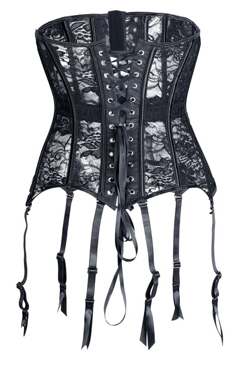 Black Lace Straps Lace-up Bustier Corset Top