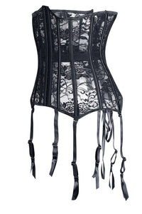 Black Lace Straps Lace-up Bustier Corset Top