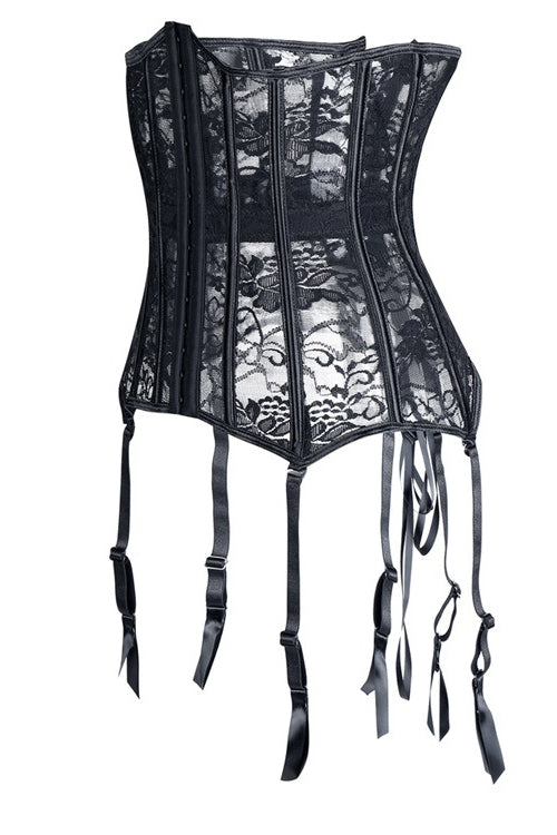 Black Lace Straps Lace-up Bustier Corset Top