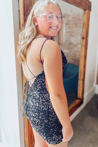 Lavender Sequins Lace-Up Deep V Neck Sheath Homecoming Dress