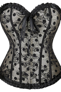 Black Strapless Ruffled Dots Lace-Up Bustier Corset Top
