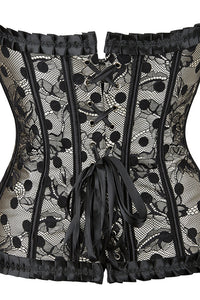Black Strapless Ruffled Dots Lace-Up Bustier Corset Top
