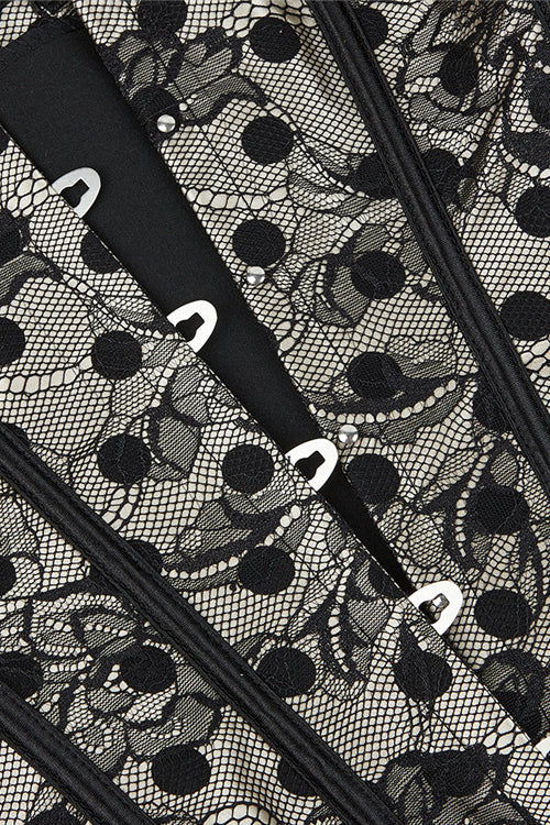 Black Strapless Ruffled Dots Lace-Up Bustier Corset Top