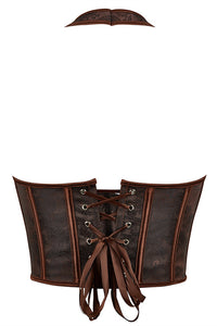 Brown Halter Boned Floral Lae-Up Bustier Corset Top 