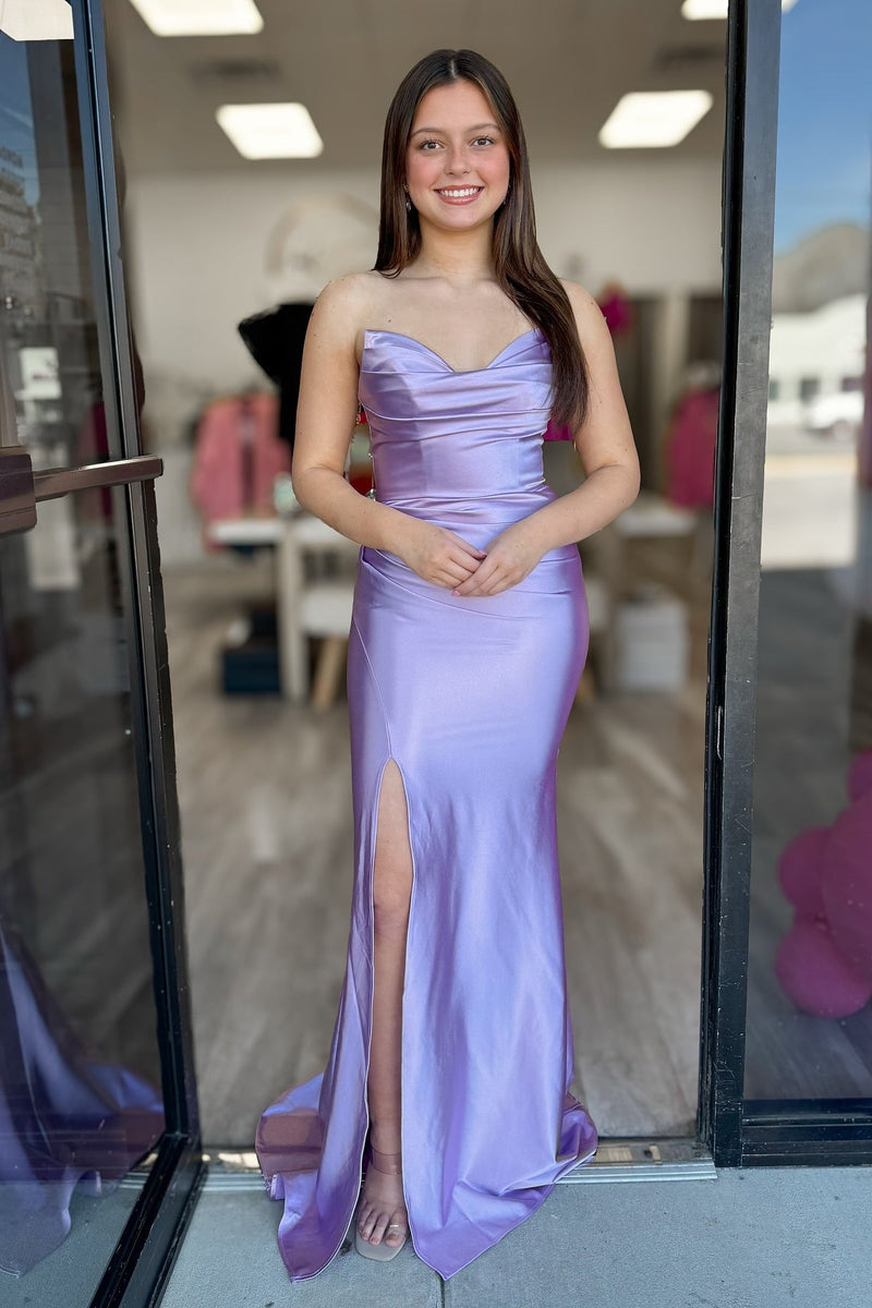 Strapless Ruched Mermaid Prom Dress with High Slit