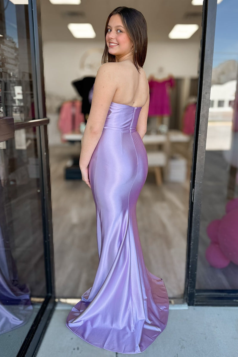 Strapless Ruched Mermaid Prom Dress with High Slit