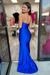Strapless Ruched Mermaid Prom Dress with High Slit