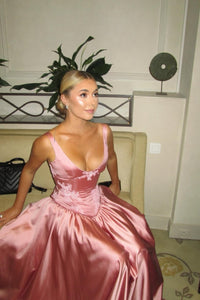 Pink Scoop Neck Floral Ruched Bridesamid Dress